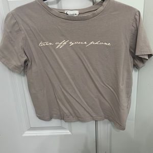 Turn Off Your Phone Graphic Short Sleeve Tee Brown Beige Tan Size S